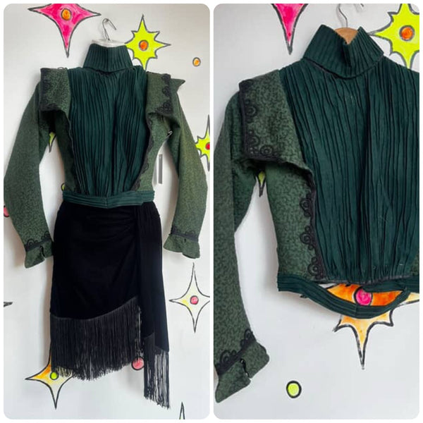 Antique 1890s Green Wool Bodice – Handmade Victorian Era Top – XS