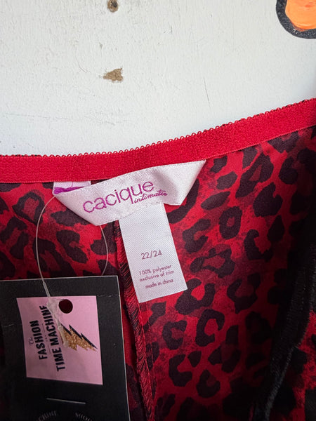 Plus Size Red Leopard Satin Slip Dress Vamp Boudoir Lingerie Y2K Glam Size 22 24
