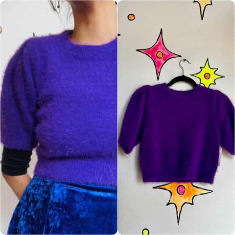 Vintage Purple Fuzzy Crop Top - 90s Grunge Emo Whimsy Goth - Soft & Edgy - Small
