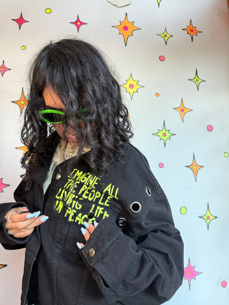 Hot Topic Mona Lisa Denim Jacket Cyber Goth Oversized Black Jean Jacket XXL