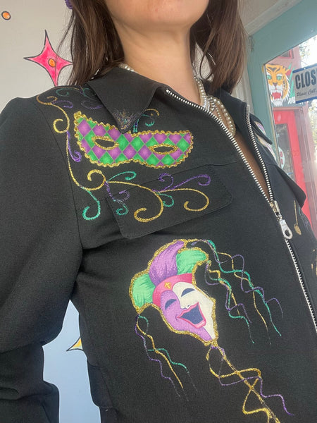 Vintage 80s90s Mardi Gras Cropped Blazer Wearable Art Avant Garde Party Jacket M