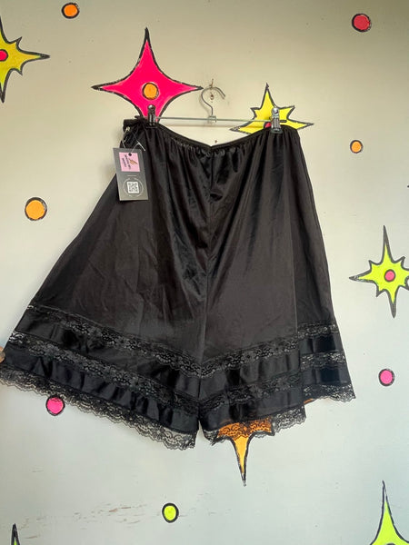 Vintage Black Tap Panties Lace Nylon Bloomers Lingerie Lounge Shorts XL+