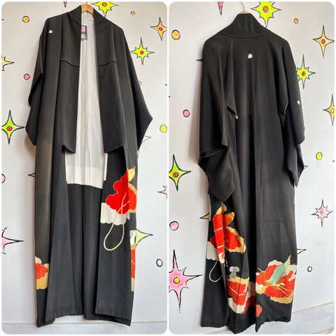 Vintage | Formal Japanese Kimono Hand Painted Silk Robe | Free Size