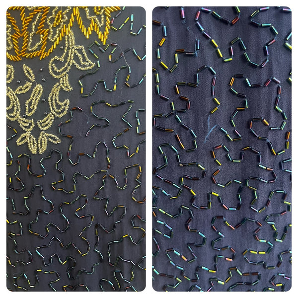 Vintage 80s 90s | Blue and Gold Fully Beaded Sequin SilkHalter Formal Dress | 12