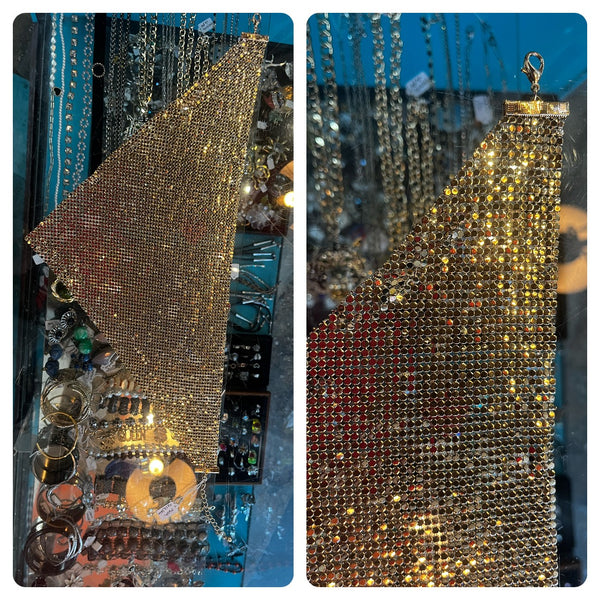 Y2K | Gold Disco Rave Fairy Grunge Mesh Chainmail Scarf Necklace | One Size