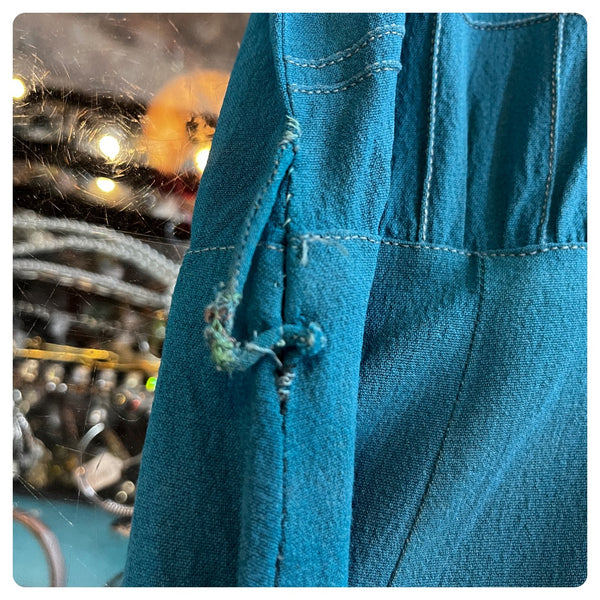 Vintage 1940s | Peacock Blue Shirtwaist Dress Fancy Buttons and Belt | M 8 / 10