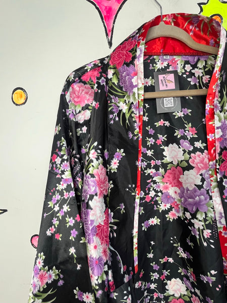 Satin Kimono Top Wide Bell Sleeve Robe Glam Boho Lolita Kawaii Geisha Cosplay