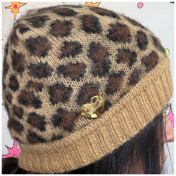 Vintage Betsy Johnson Leopard Maximalist Kitsch Glam Beanie Y2K Mob Wife