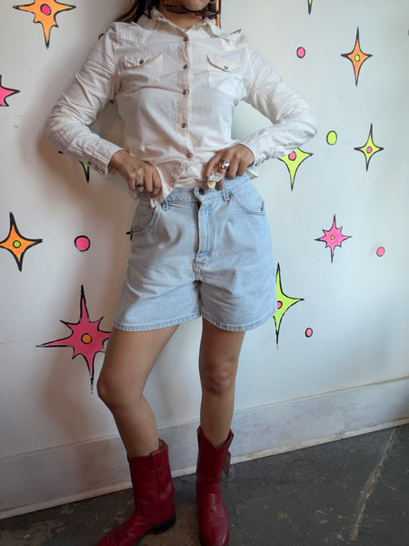 Vintage Lee High Rise Denim Shorts Light Wash Western Mom Shorts Boho Grunge 26