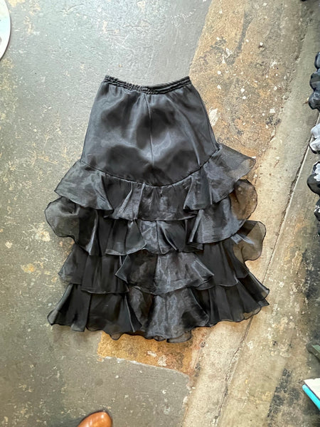 Y2K Whimsy Goth Western Boho Grunge Black Ruffle Tiered Maxi Skirt - Small