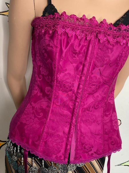 Fredericks of Hollywood Fuchsia Corset Top Y2K Fairy Grunge Damask Babydoll Bustier