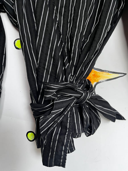Vintage Y2K Black Pinstripe Wrap Top - Dark Academia Preppy Goth Office Siren M
