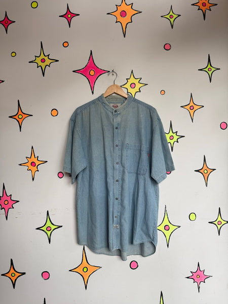90s Bugle Boy Denim Shirt Oversized Western Workwear Shirt 100% Cotton XL