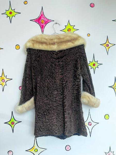 Vintage 40s 50s Persian Lambswool Fur Coat Mink Collar & Cuffs Luxury Penny Lane