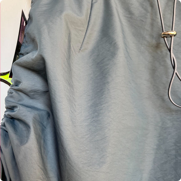 Vintage Y2K | Gray Utility Cargo Drawstring Nylon Mini Skirt Fairy Grunge | S