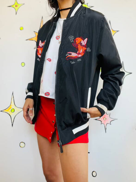 Vintage Y2K Satin Embroidered Fairy Grunge Bomber | Japanese Souvenir Jacket | L