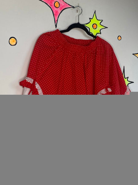 Vintage Red White Lace Square Dancing Full Twirl Patio Skirt Babydoll Lolita S