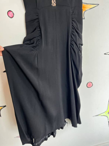 1950s Black Mermaid Wiggle Cocktail Dress | Cascade Ruffles | Old Hollywood | ML