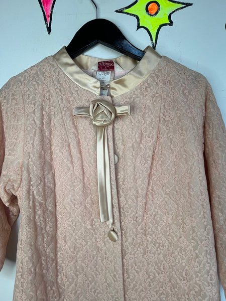 Vintage 50s 60s Pastel Pink Quilted Lounge Babydoll Nighty Robe Cozy Housecoat S