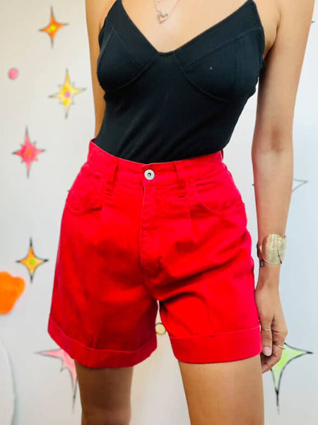 Vintage 90s Red High Waist Mom Shorts Casual Retro Americana S/M