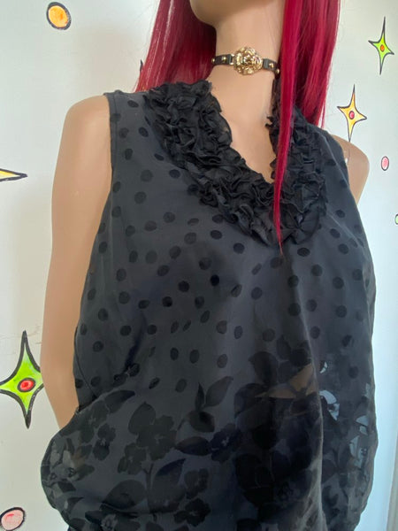 Y2K Rampage Ruffled Polka Dot Floral Scrunch Bubble Top Whimsigoth Cyber L