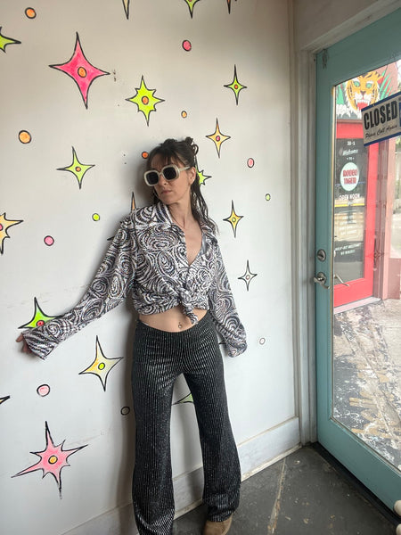 Vintage 90s Metallic Silver Irridescent Party Shirt - Rave Disco Clubwear M/L