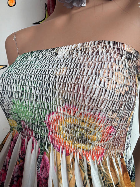 Y2K Strapless Tattoo Print Fairy Dress Cyber Grunge Ed Hardy Inspired | S