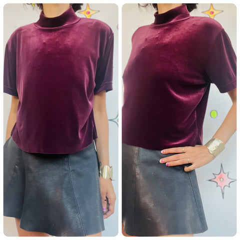 Vintage 90s | Stretchy Plum Velvet Mall Goth Fairy Grunge Crop Top | Size Large
