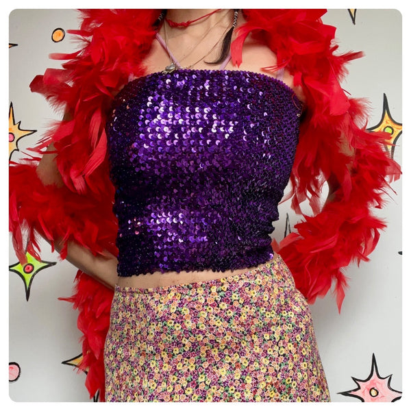 Vintage | Purple Disco Y2K 80s Party Sequin Stretchy Tube Top | One Size