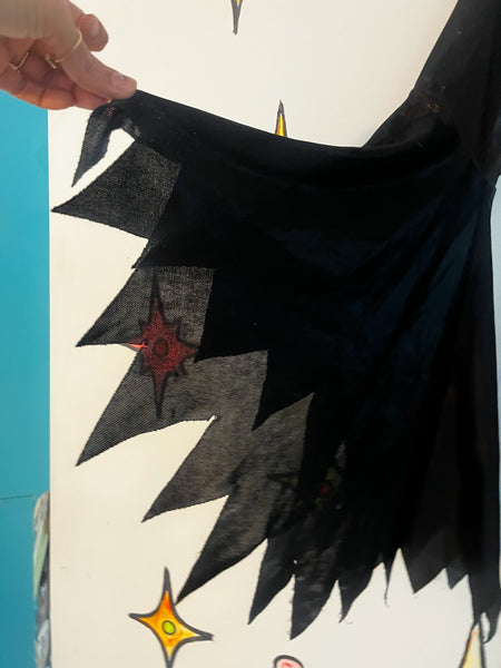 Vintage Black Romantic Goth Mini Dress – Bell Sleeves Witchy Dress – Cosplay - M