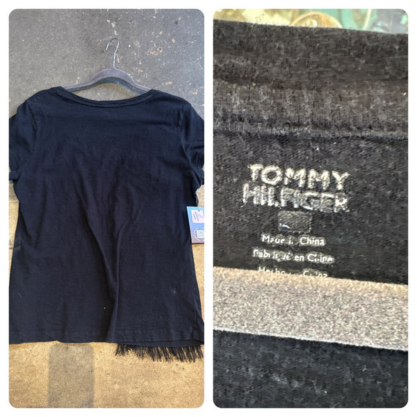 Tommy Hilfiger Y2K Embellish Cross Top Indie Sleaze Whimsy Goth Graphic Tee ML