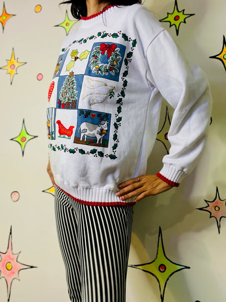Vintage 80s 90s Tacky Ugly Christmas Patchwork Sweater – Holiday Party - M/L