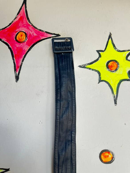 Vintage 1980s Navy Leather Waist Belt – Adjustable – Small – Soft Leather