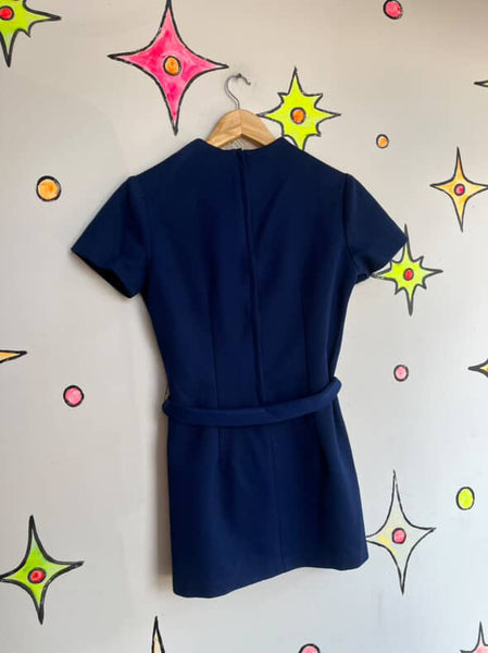 Vintage 60s MOD Navy Mini Dress or Top - Space Age Go-Go Sears Jr Bazaar - XS/S