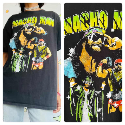 Vintage WWF Macho Man Randy Savage Graphic Tee – Size L | 90s Wrestling