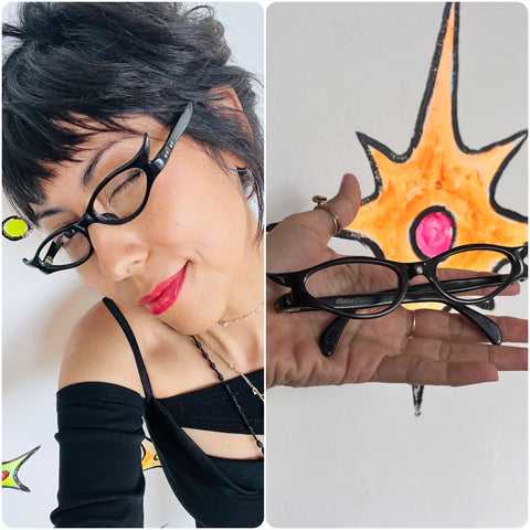 Vintage 50s Black Cat Eye Glasses Frames with Little Stars | Witchy Goth Pin Up