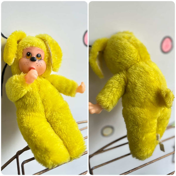 Vintage Yellow Monchhichi Plush by Jerry Elsnerco - Retro Kawaii Collectible Toy
