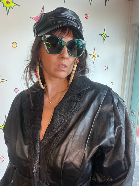 Vintage 80s Black Leather Dolman Jacket Cropped Statement Coat M