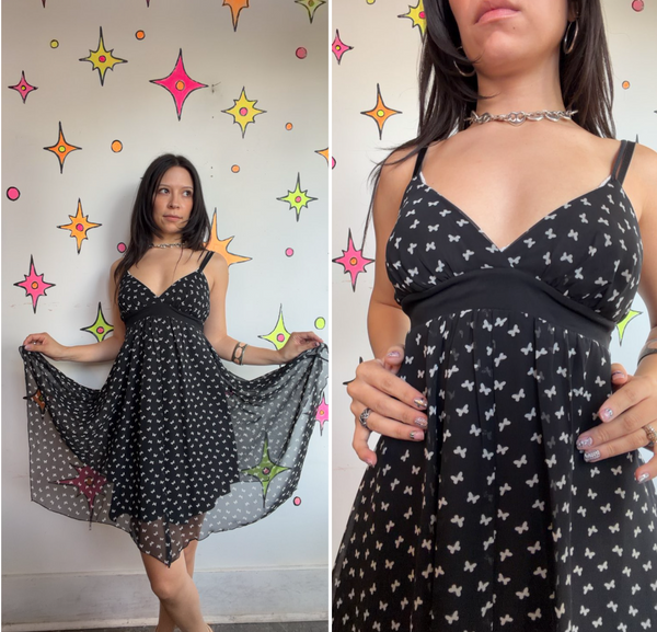 Y2K Butterfly Babydoll Whimsy Goth Fairy Grunge Coquette Sheer Mini Dress S