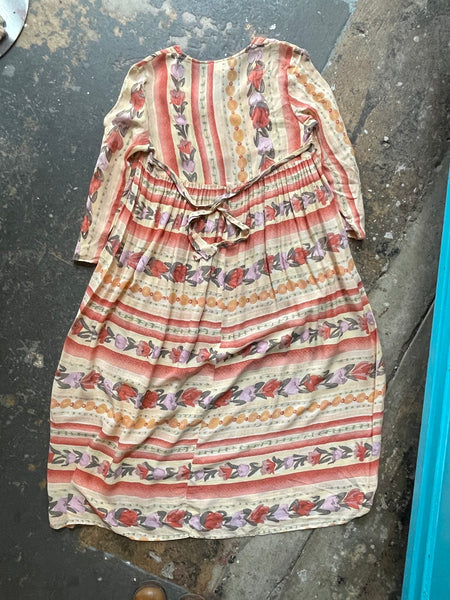 Vintage 90s Lightweight Boho Whimsy Grunge Western Folk Artisan Midi Dress S