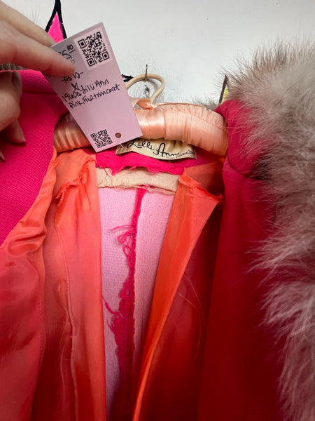 Vintage 60s Lilli Ann Pink Fur Trim Old Hollywood Glam Princess Swing Coat S