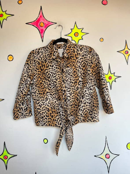 Vintage Y2K Leopard Print Crop Top Blouse | Mob Wife Boho Glam | Size 0