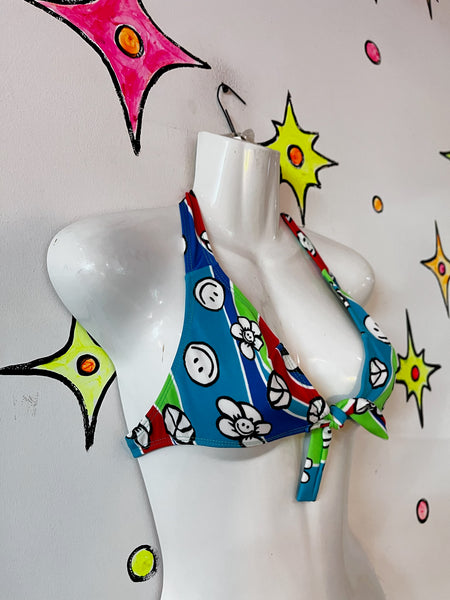 Retro 60s Style Bikini Top ' Retro Psychedelic Halter Top ' Y2K Festival Rave SM