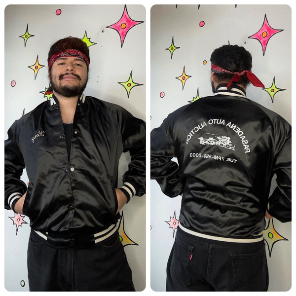 Vintage "Henry" Embroidered Black Grunge Bomber Jacket Nylon Trucker Style USA M
