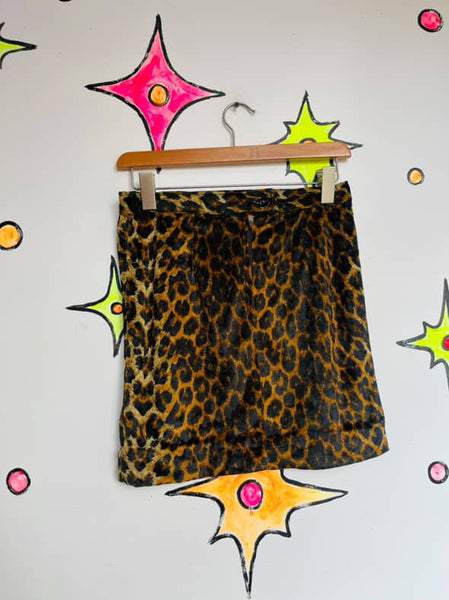 Vintage 80s Leopard Velvet Mini Skirt - Handmade Glam Punk Grunge Goth - 5/6