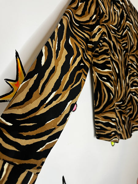 90s Liz Claiborne Silk Animal Print Tiger Stripe Long Sleeve Glam Blouse - Small