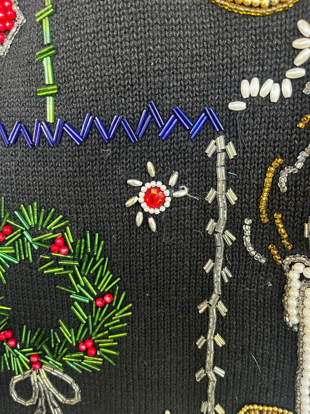 Vintage 80s Embellished Christmas Sweater Ugly Tacky Holiday X Mas Party M