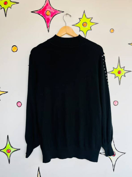 Y2K Indie Sleaze Emo Goth Black Oversized Sweater w/ Studs |. Statement Sleeves