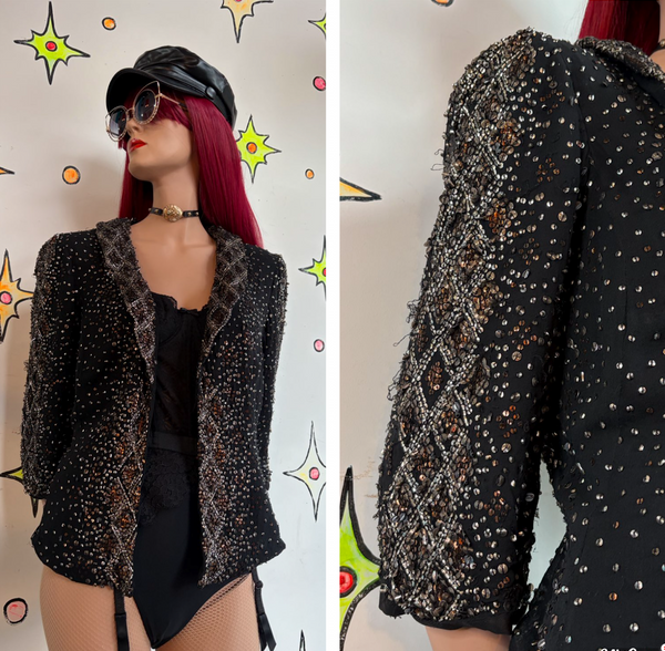 Adrianna Papell Evening Essentials Beaded Silk Blazer Maximalist Formal XL+