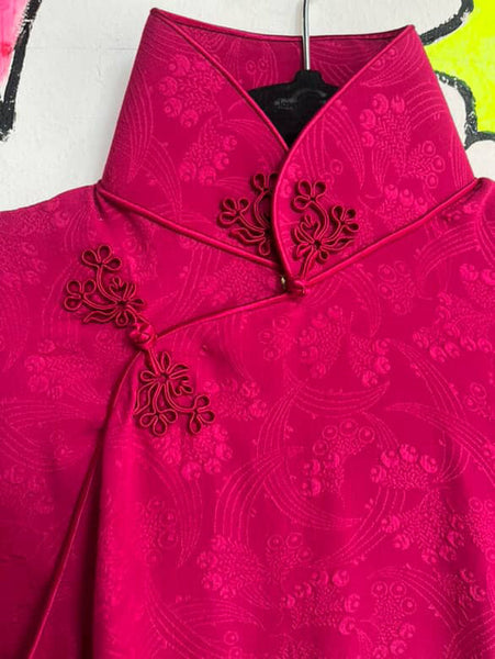 Vintage Pink Silk Kimono Geisha Wiggle Dress - Asian Inspired Midi Dress - XS